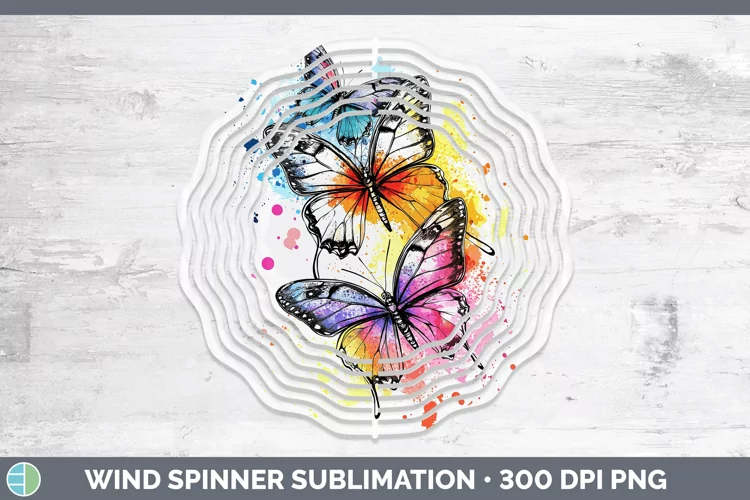 Watercolor Splash Toy Butterflies Wind Spinner Sublimation S