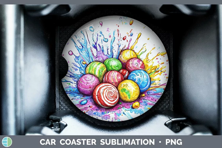 Watercolor Splash Toy Candy Car Coaster Sublimation Designs