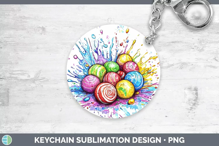 Watercolor Splash Toy Candy Keychain Sublimation Keyring Des