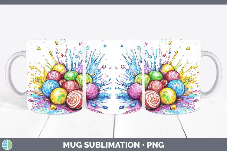 Watercolor Splash Toy Candy Mug Wrap Sublimation Coffee Cup