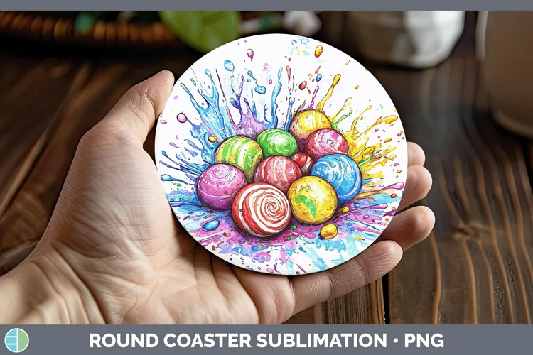 Watercolor Splash Toy Candy Round Coaster Sublimation Coaste