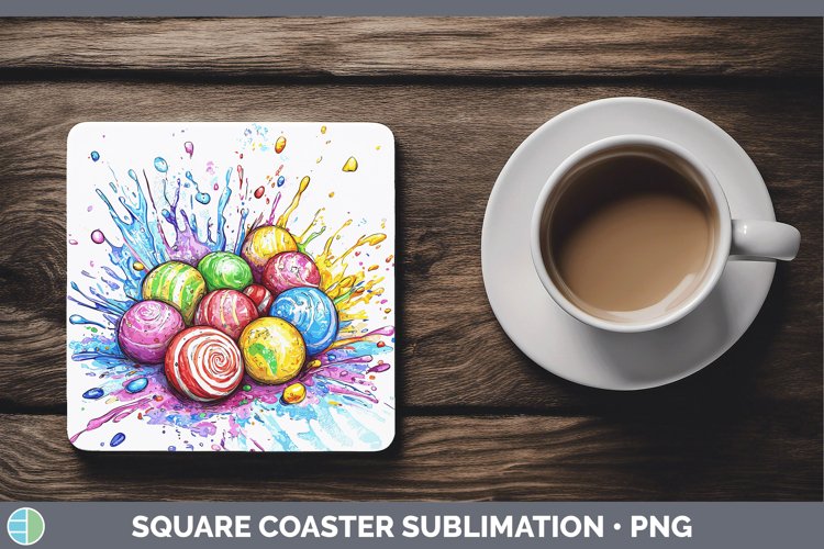 GorgeousWatercolor Splash Toy Square Coaster design.
