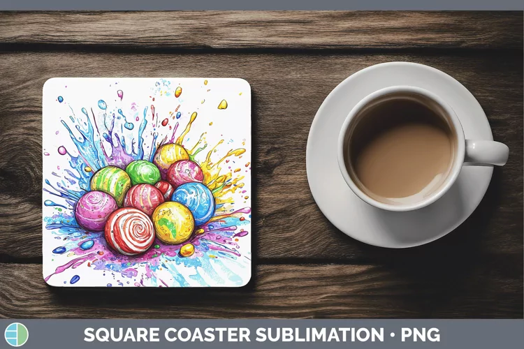 Watercolor Splash Toy Candy Square Coaster Sublimation Coast