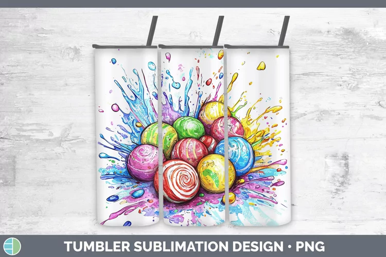 Watercolor Splash Toy Candy Tumbler Sublimation 20 oz Skinny
