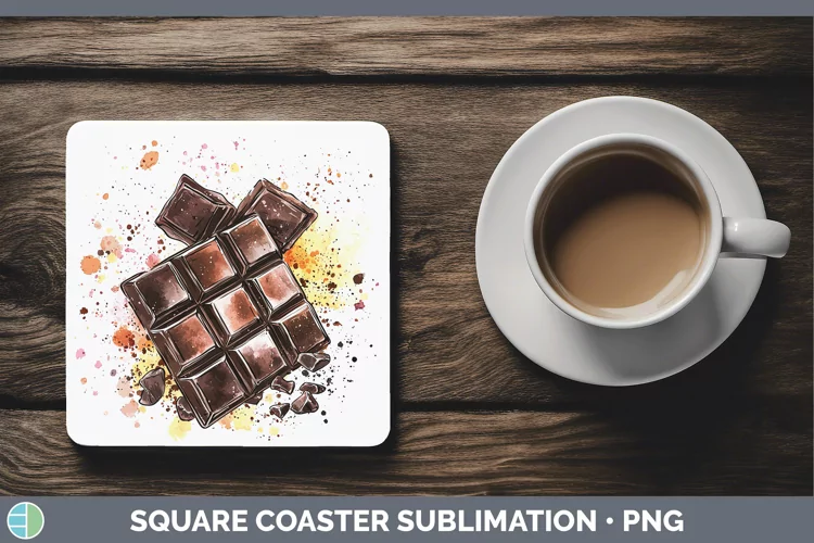 Watercolor Splash Toy Chocolate Square Coaster Sublimation C