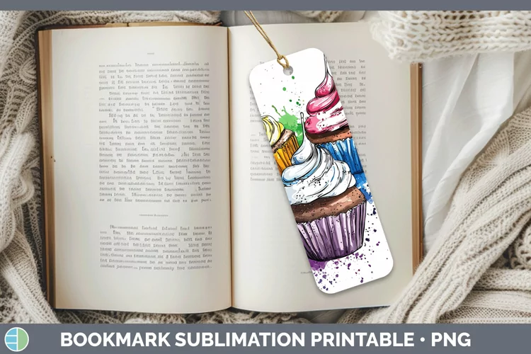Watercolor Splash Toy Cup Cake Bookmark Sublimation Printabl