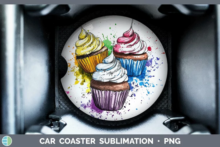 Watercolor Splash Toy Cup Cake Car Coaster Sublimation Desi