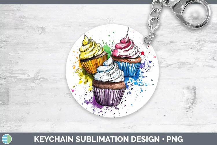 Watercolor Splash Toy Cup Cake Keychain Sublimation Keyring