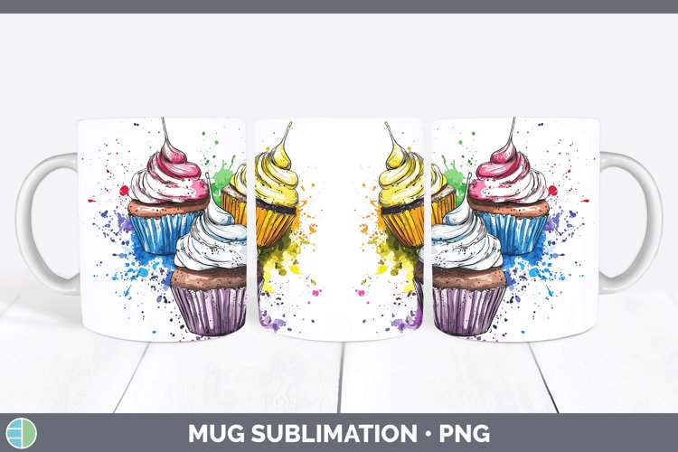 Watercolor Splash Toy Cup Cake Mug Wrap Sublimation Coffee C