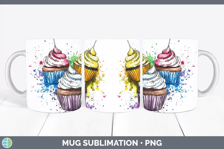 Watercolor Splash Toy Cup Cake Mug Wrap Sublimation Coffee C