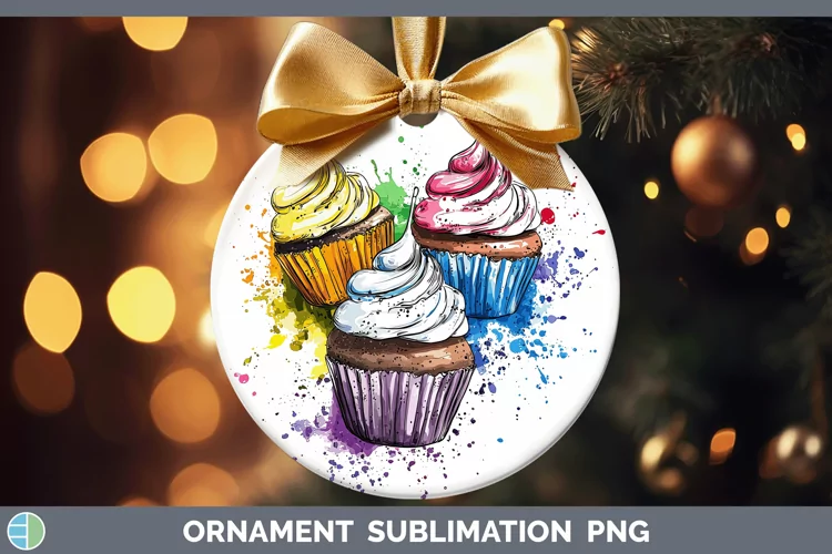 Watercolor Splash Toy Cup Cake Ornament Sublimation Bauble D