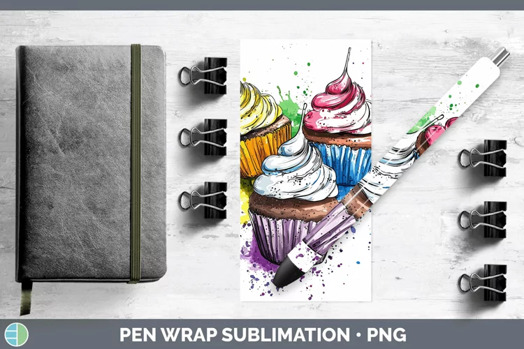 Watercolor Splash Toy Cup Cake Pen Wrap Sublimation Pen Desi