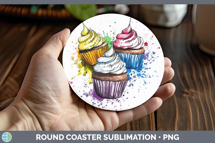 Watercolor Splash Toy Cup Cake Round Coaster Sublimation Coa
