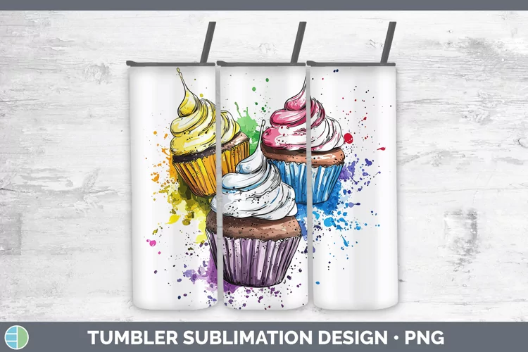 Watercolor Splash Toy Cup Cake Tumbler Sublimation 20 oz Ski