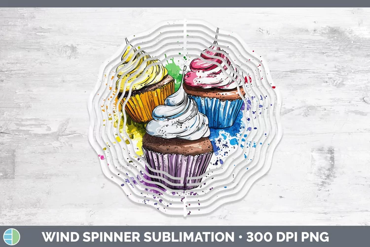 Watercolor Splash Toy Cup Cake Wind Spinner Sublimation Spin