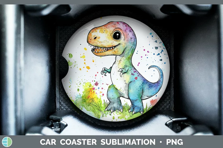 Watercolor Splash Toy Dinos Car Coaster Sublimation Designs