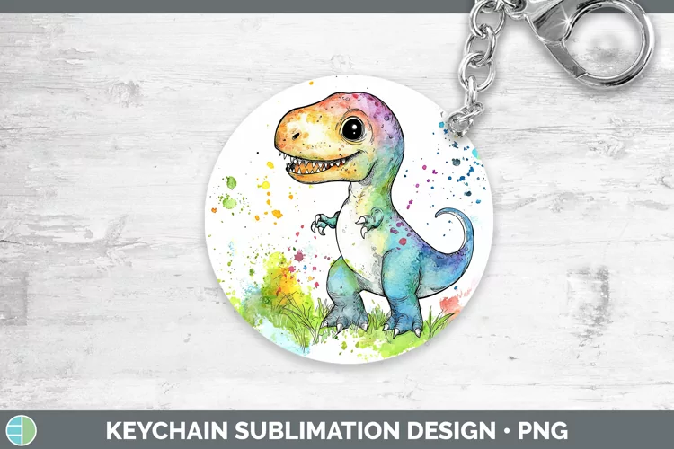 Watercolor Splash Toy Dinos Keychain Sublimation Keyring Des
