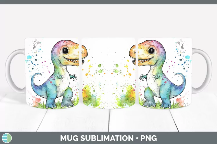 Watercolor Splash Toy Dinos Mug Wrap Sublimation Coffee Cup