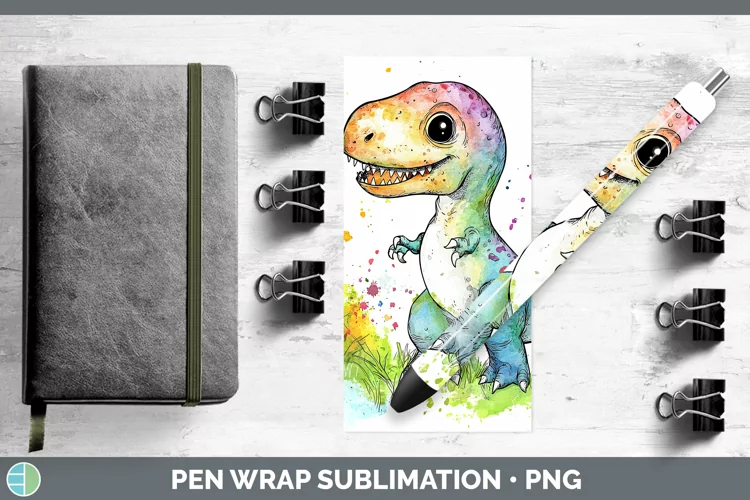 Watercolor Splash Toy Dinos Pen Wrap Sublimation Pen Designs