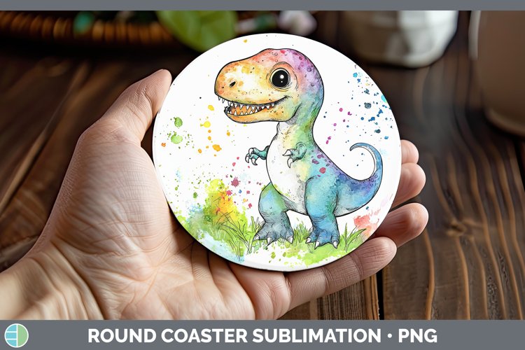 Watercolor Splash Toy Dinos Round Coaster Sublimation Coaste