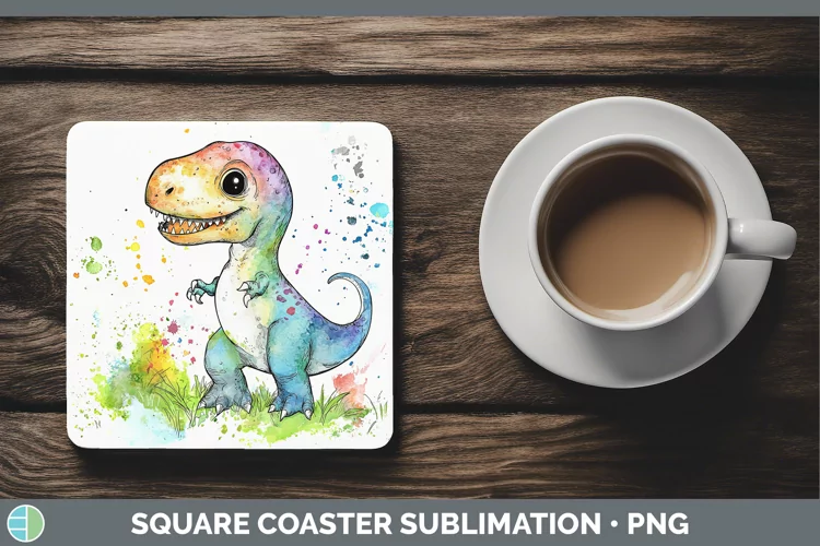 Watercolor Splash Toy Dinos Square Coaster Sublimation Coast