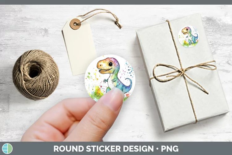 Watercolor Splash Toy Dinos Stickers | Round Labels Designs