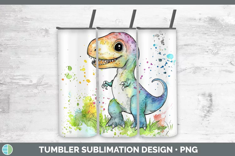Watercolor Splash Toy Dinos Tumbler Sublimation 20 oz Skinny