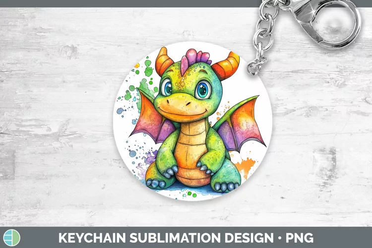 Watercolor Splash Toy Dragon Keychain Sublimation Keyring De