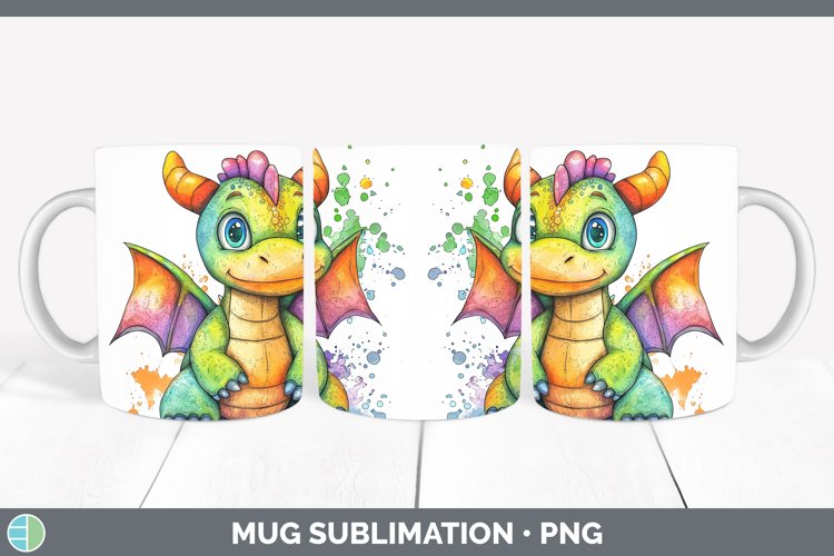 Watercolor Splash Toy Dragon Mug Wrap Sublimation Coffee Cup