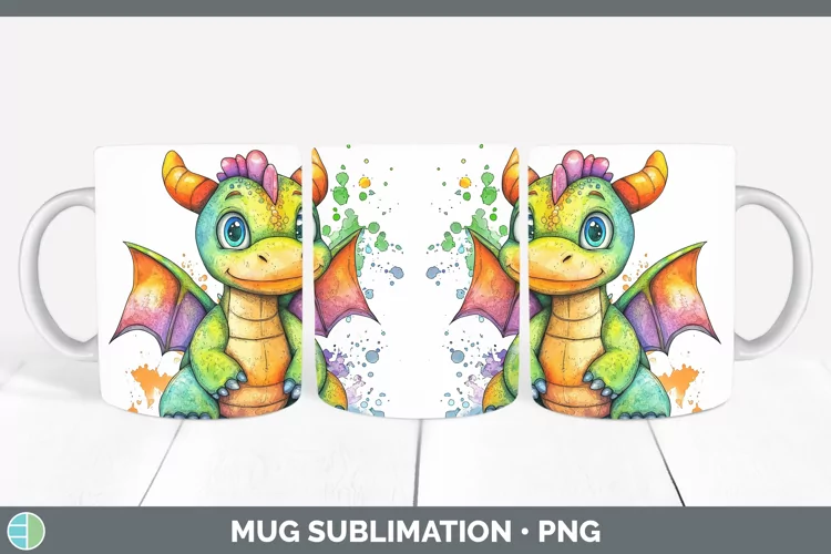 Watercolor Splash Toy Dragon Mug Wrap Sublimation Coffee Cup