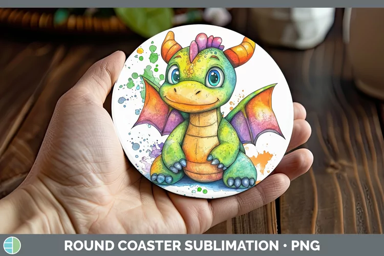Watercolor Splash Toy Dragon Round Coaster Sublimation Coast
