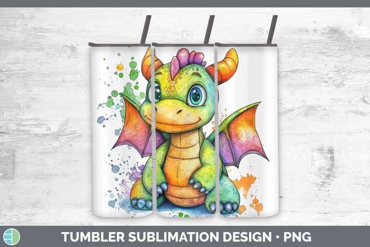 Watercolor Splash Toy Dragon Tumbler Sublimation 20 oz Skinn