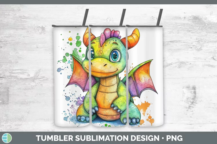 Watercolor Splash Toy Dragon Tumbler Sublimation 20 oz Skinn