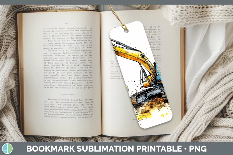 Watercolor Splash Toy Excavator Bookmark Sublimation Printab