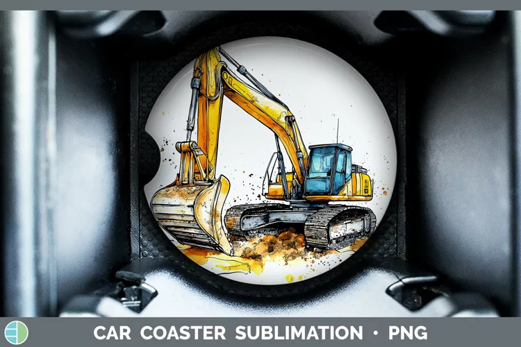 Watercolor Splash Toy Excavator Car Coaster Sublimation Des