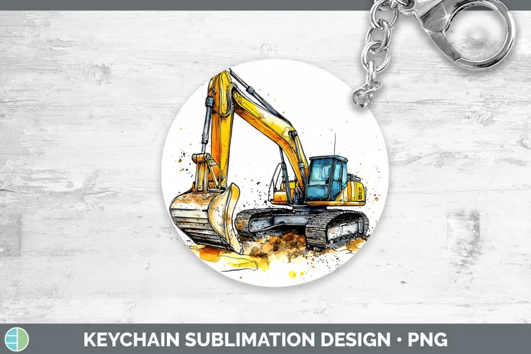 Watercolor Splash Toy Excavator Keychain Sublimation Keyring