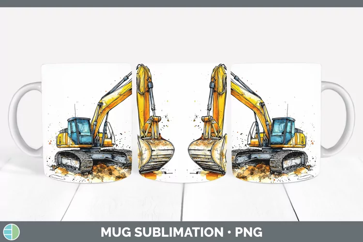 Watercolor Splash Toy Excavator Mug Wrap Sublimation Coffee