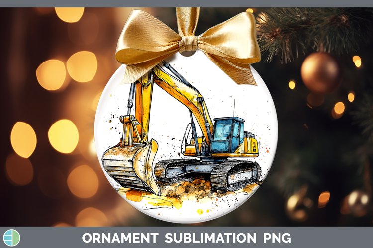 Watercolor Splash Toy Excavator Ornament Sublimation Bauble