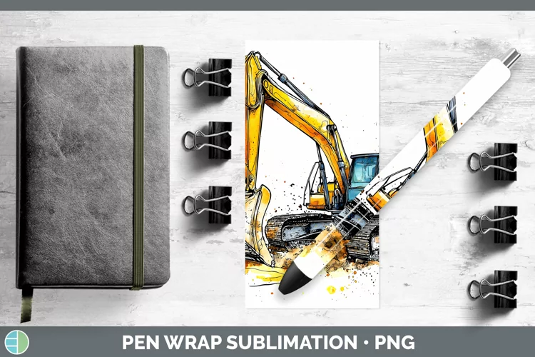 Watercolor Splash Toy Excavator Pen Wrap Sublimation Pen Des