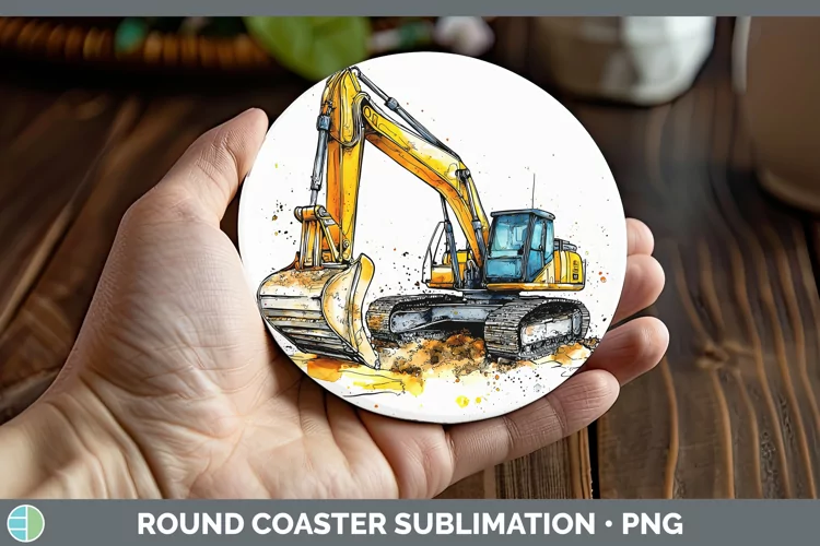 Watercolor Splash Toy Excavator Round Coaster Sublimation Co