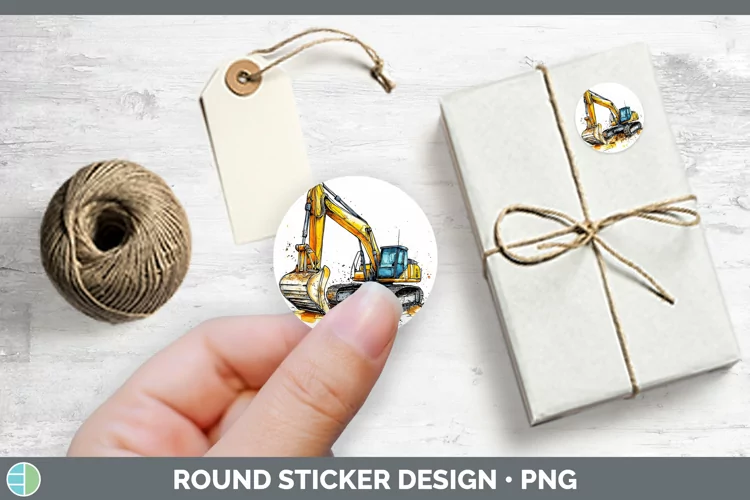 Watercolor Splash Toy Excavator Stickers | Round Labels Desi
