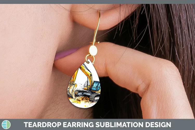 Watercolor Splash Toy Excavator Teardrop Earrings Sublimatio