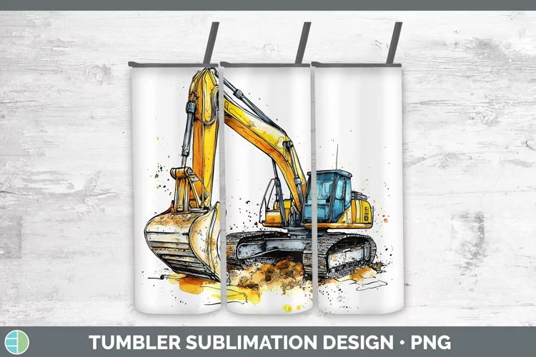 Watercolor Splash Toy Excavator Tumbler Sublimation 20 oz Sk