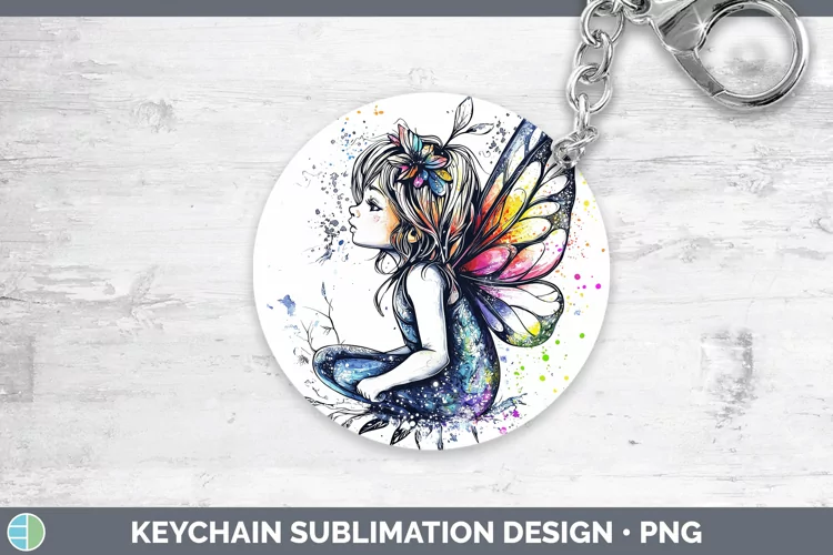 Watercolor Splash Toy Fairy Keychain Sublimation Keyring Des