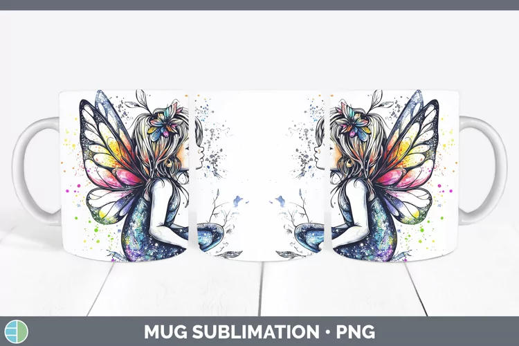 Watercolor Splash Toy Fairy Mug Wrap Sublimation Coffee Cup