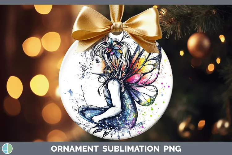 Watercolor Splash Toy Fairy Ornament Sublimation Bauble Desi