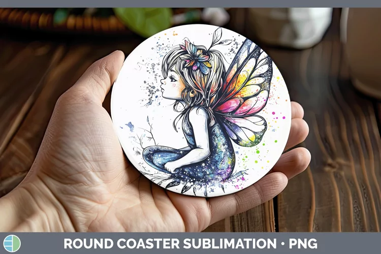 Watercolor Splash Toy Fairy Round Coaster Sublimation Coaste