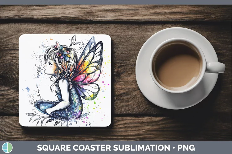 Watercolor Splash Toy Fairy Square Coaster Sublimation Coast