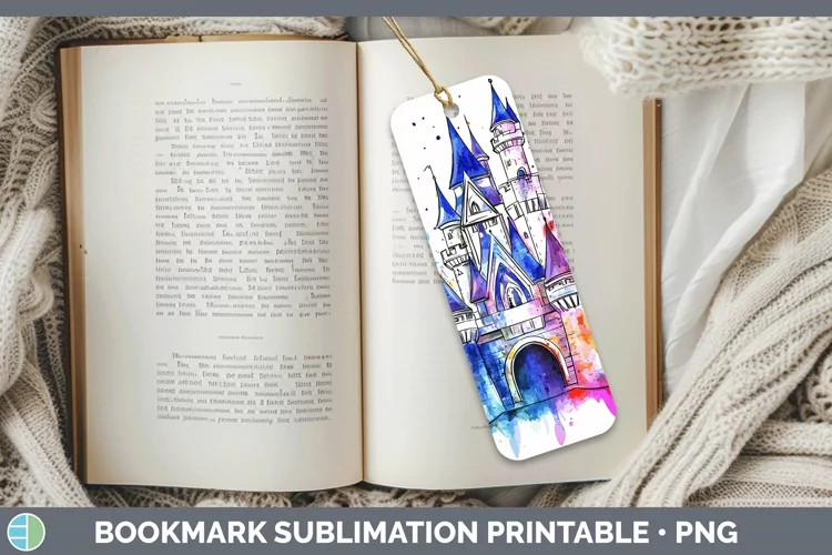 Watercolor Splash Toy Fairytale Castle Bookmark Sublimation