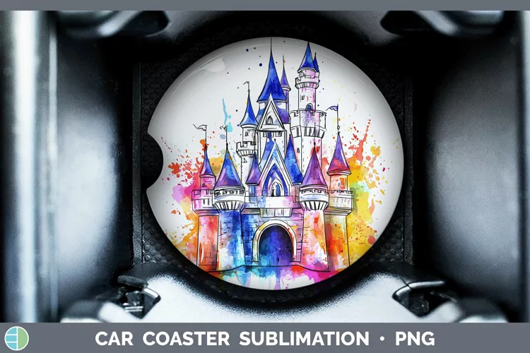 Watercolor Splash Toy Fairytale Castle Car Coaster Sublimati